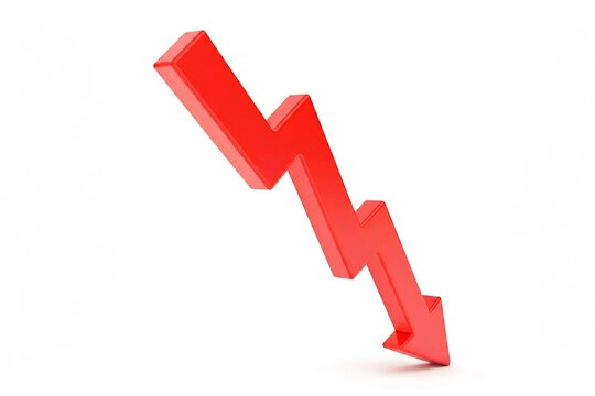 Red arrow trending downward, symbolizing decrease or loss, on a white background.
