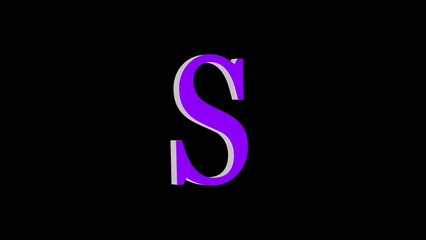 3d S letter logo loopable purple color black background