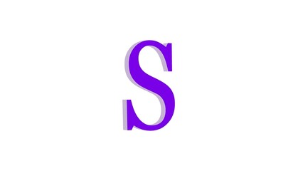 3d S letter logo loopable purple color white background