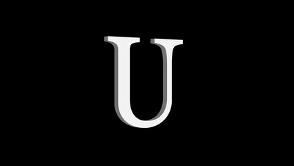 3d U letter logo loopable white color black background
