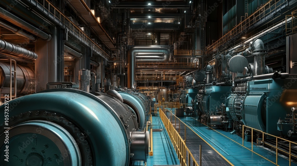 Wall mural a detailed view of the power plant s steam turbines