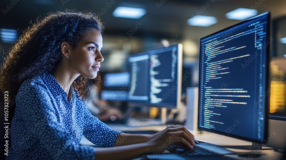 Poster a professional web developer working on a project using creative cloud software, showcasing a modern