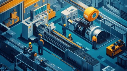 Fototapeta premium A factory floor where engineers are adjusting machinery settings