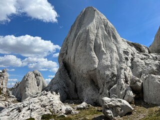 Rocky ridge of Tulove grede or karst mountain peak of Tulovice - Velebit Nature Park, Croatia (Stjenoviti greben Tulove grede ili krški planinski vrh Tulovice - Park prirode Velebit, Hrvatska)