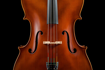 Cello closeup, warm brown hue, highlighting its elegant contours