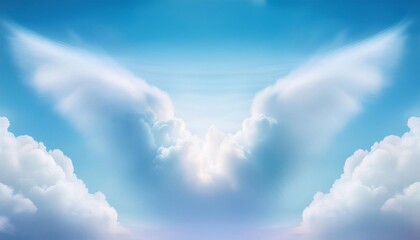 White wings of light - wings shape cloud providing a blue white calming blue background abstract