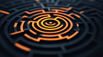 A close-up shot of a circular maze with an illuminated center, creating a sense of intrigue and mystery.