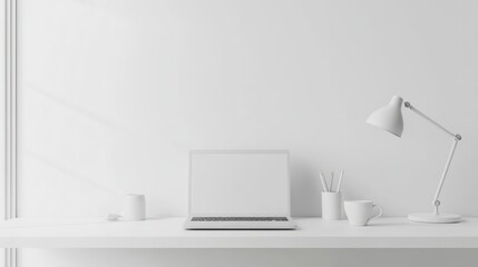 A minimalist and organized workspace with a laptop,