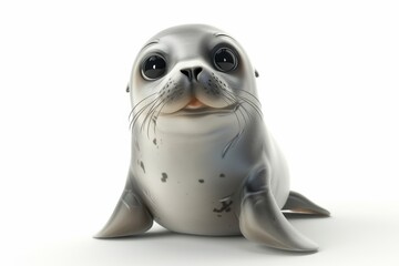 Fototapeta premium Adorable seal pup on white background
