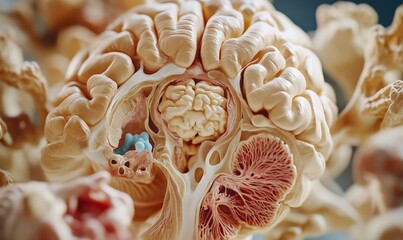 3D model of the hypothalamus in the brain, showing its connection to the endocrine system