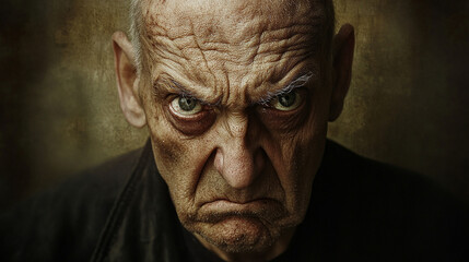 Elderly man with intense angry expression