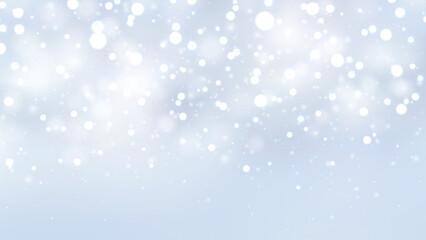 Christmas blue background with snow fall and bokeh light effect, vector illustration.