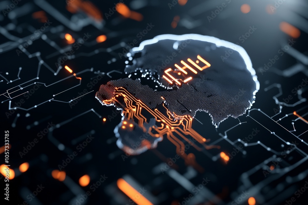 Poster a conceptual image portrays a brain with a network of digital pathways, highlighting the complexity 