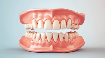 Obraz premium Close up of a mouth with a pink toothbrush