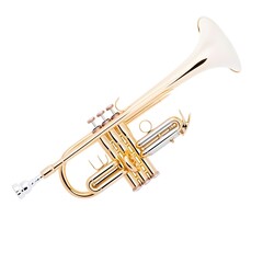 Obraz premium Vibrant Golden Trumpet Pristine Brass Instrument on White Studio Background