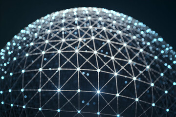 Grid with blue points resembles galaxy, symbolizing complexity in a dark background