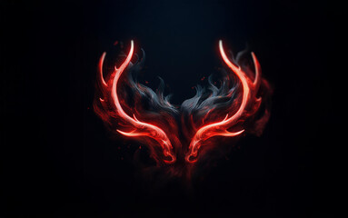 A pair of glowing red antlers against a dark background. The antlers are outlined in a faint orange glow, giving the impression of flames.