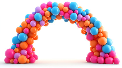 Vibrant Balloon Arch, A Burst of Colors Against a Clean white background , Patriotic balloon arch in a park with red, white and blue colors on the white background