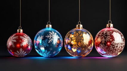 Illuminated Glass Christmas Ornaments with Intricate Frosted Patterns for a Festive Glow