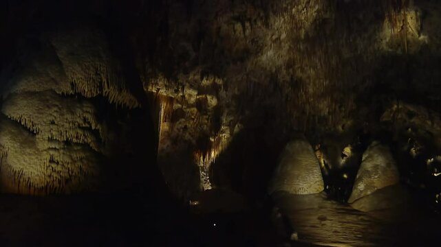 Stalactites Inside The Cave In Carlsbad Caverns National Park, New Mexico - Tilt Up