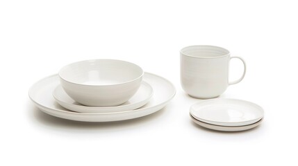 A Tableware on a White Background Image - a clean and inviting visual. The tableware on a white background image presents a neat and appealing scene, making it suitable for various dining or display s