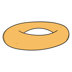 Hand drawn cartoon bagel on white background.