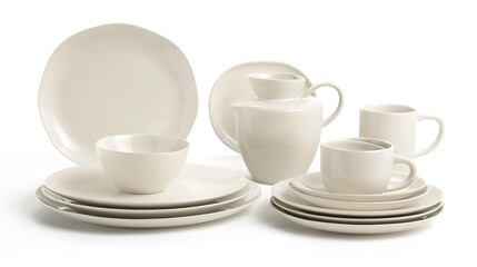 A Tableware on a White Background Image - a clean and inviting visual. The tableware on a white background image presents a neat and appealing scene, making it suitable for various dining or display s