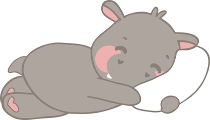 Cozy Adorable Pygmy hippo character resting on a pillow.svg