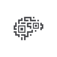 Digital QR code brain icon vector image logo.