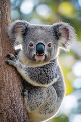 Obraz premium Close-up of a gray koala sitting on a tree