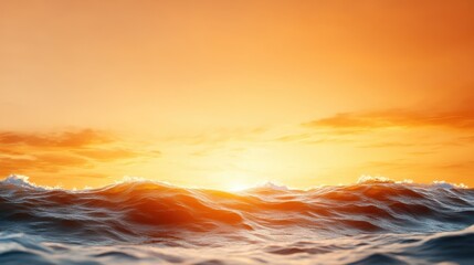 A breathtaking image of vibrant ocean waves with the golden hues of a sunset sky, capturing the raw beauty and power of nature in a serene setting.