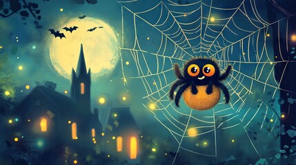 Friendly Tarantula in a Spooky Gothic City - AI generated illustration