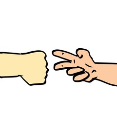 Janken is a model of a Japanese game that uses scissors, paper and stone to defeat each other in the game. image on white background