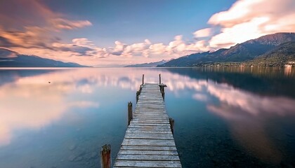 Fototapeta premium pequeño viejo embarcardadero, en medio de un lago tranquilo