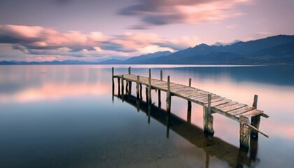 Fototapeta premium pequeño viejo embarcardadero, en medio de un lago tranquilo