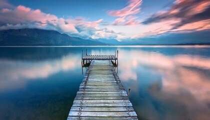 Fototapeta premium pequeño viejo embarcardadero, en medio de un lago tranquilo