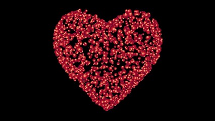 Heart shape with red spheres on plain black background
