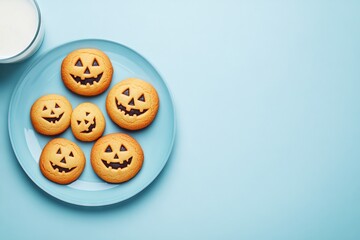Fototapeta premium Halloween cookies with pumpkin and corn face designs, AI generated illustration