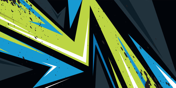 Sport car decal abstract geometric style. Geometric green blue pattern vector illustration