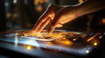 Naklejka premium Hand Interacting with Futuristic Interface