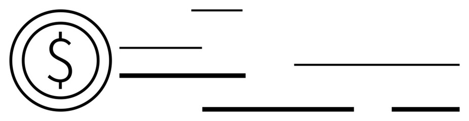 Dollar symbol enclosed in a circle with horizontal speed lines indicating fast movement. Ideal for finance, banking, transactions, online payments, fintech, money transfer services, and promotional