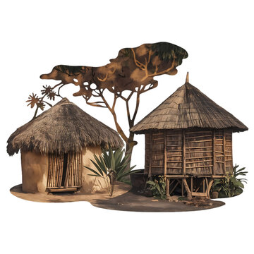 african huts with thatched roofs and tree clip art preview