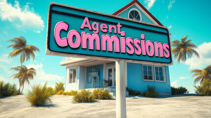 Real Estate Agent Commissions Concept with Home for Sale Sign and House