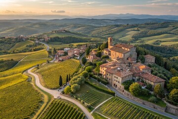 Naklejka premium Aerial View of Montecarlo in Tuscany: Scenic Landscape and Historic Architecture