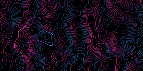 Fototapeta premium Abstract gradient multicolor on black background with Topographic line map pattern, Topographic map lines, contour background, wavy and curved lines background, Geographic map. 