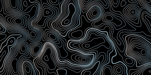 Abstract gradient multicolor on black background with Topographic line map pattern, Topographic map lines, contour background, wavy and curved lines background, Geographic map.	
