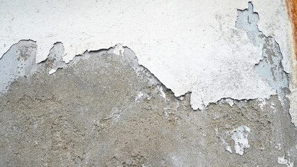 Aged Cement Wall with Peeling White Paint, Textured History