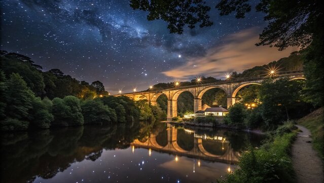 Barden Bridge at Night: Captivating Night Photography of a Scenic Landscape with Stars and Reflections