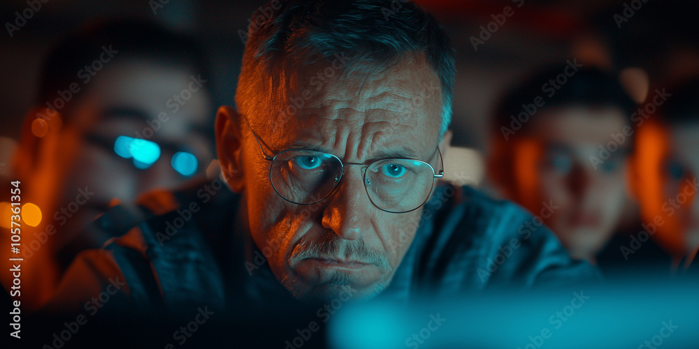 Aufkleber focused group of people intently looking at computer screen, illuminated by its glow, suggesting collaborative effort or problem solving scenario