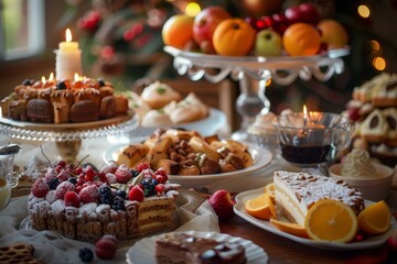 Christmas Dessert Table with Candlelight